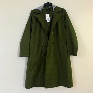 Forever 21 Premium Label Green Trench Coat with Attachable Hood Size X